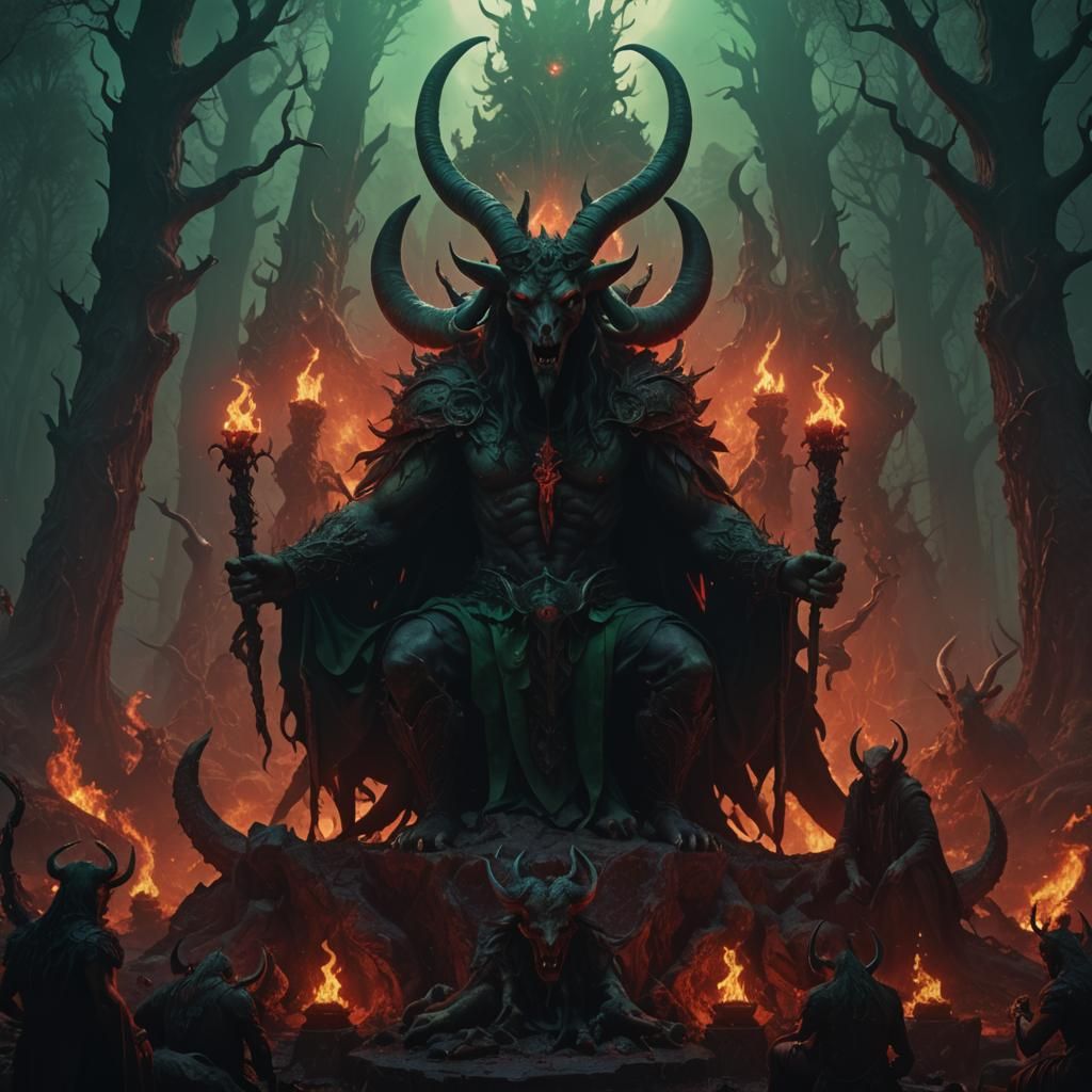 Evil Baphomet in Hellish Landscape: Dark Fantasy Art