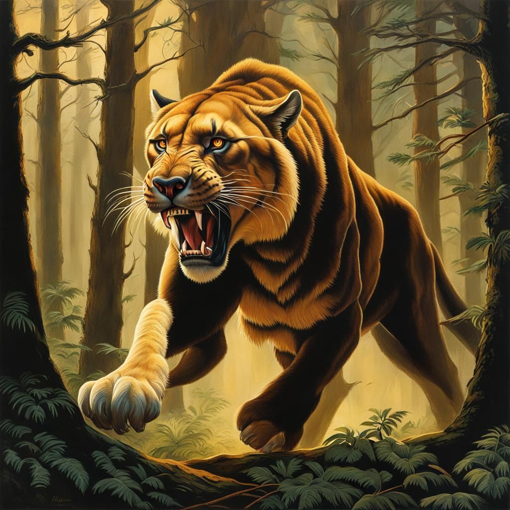 Smilodon Prowling: 1990s Paleoart Masterpiece