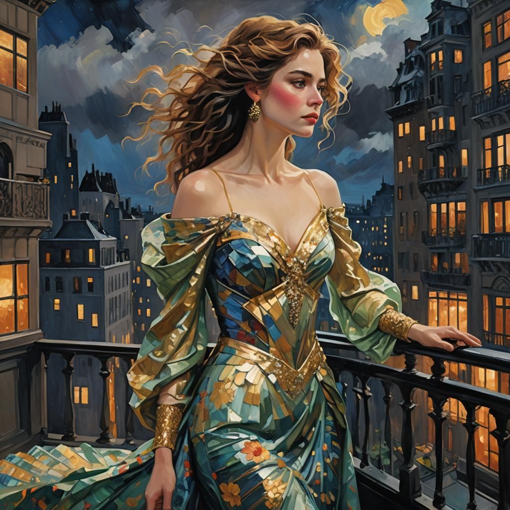Woman in Gown with Art Nouveau Elements
