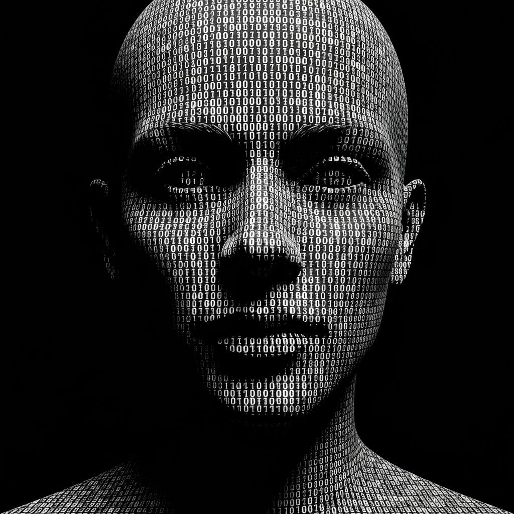 Human Face Made of Binary Code in Abstract Digital Art