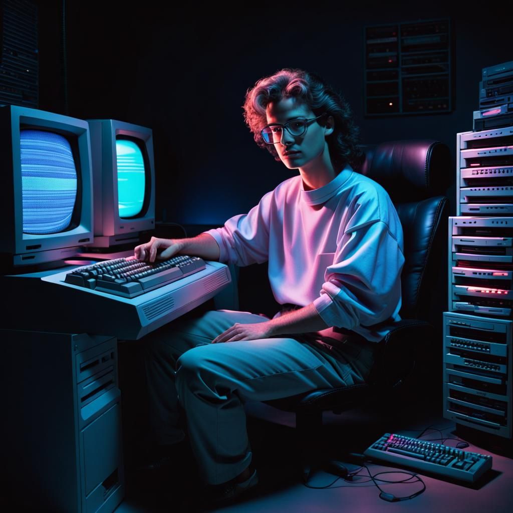 Nostalgic Computer Nerd in Vaporwave Style