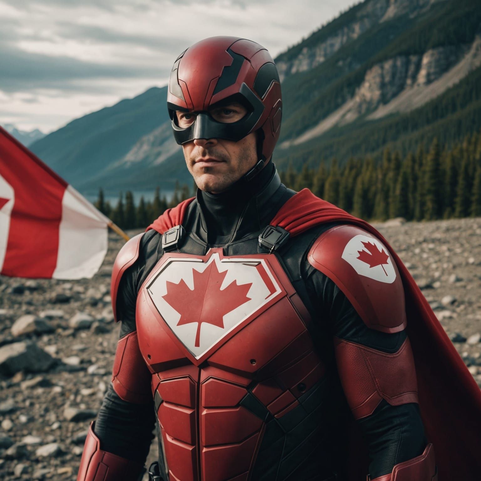 Canadian Flag Superhero: Cinematic Film Still