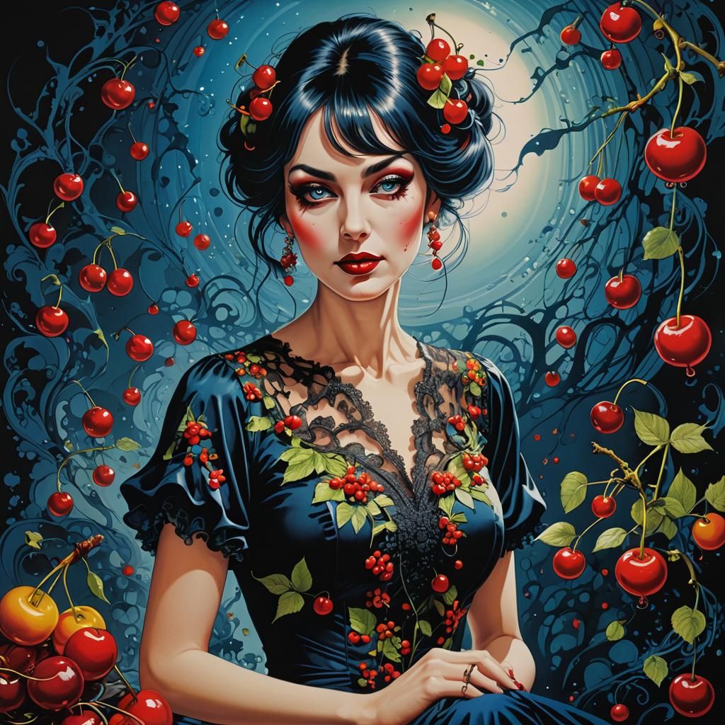 Psychedelic Cherry Dream Girl Portrait