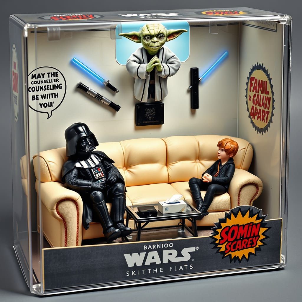 Collectible deluxe action figure box set: 'Darth Vader & Luke – Family Therapy Edition'.