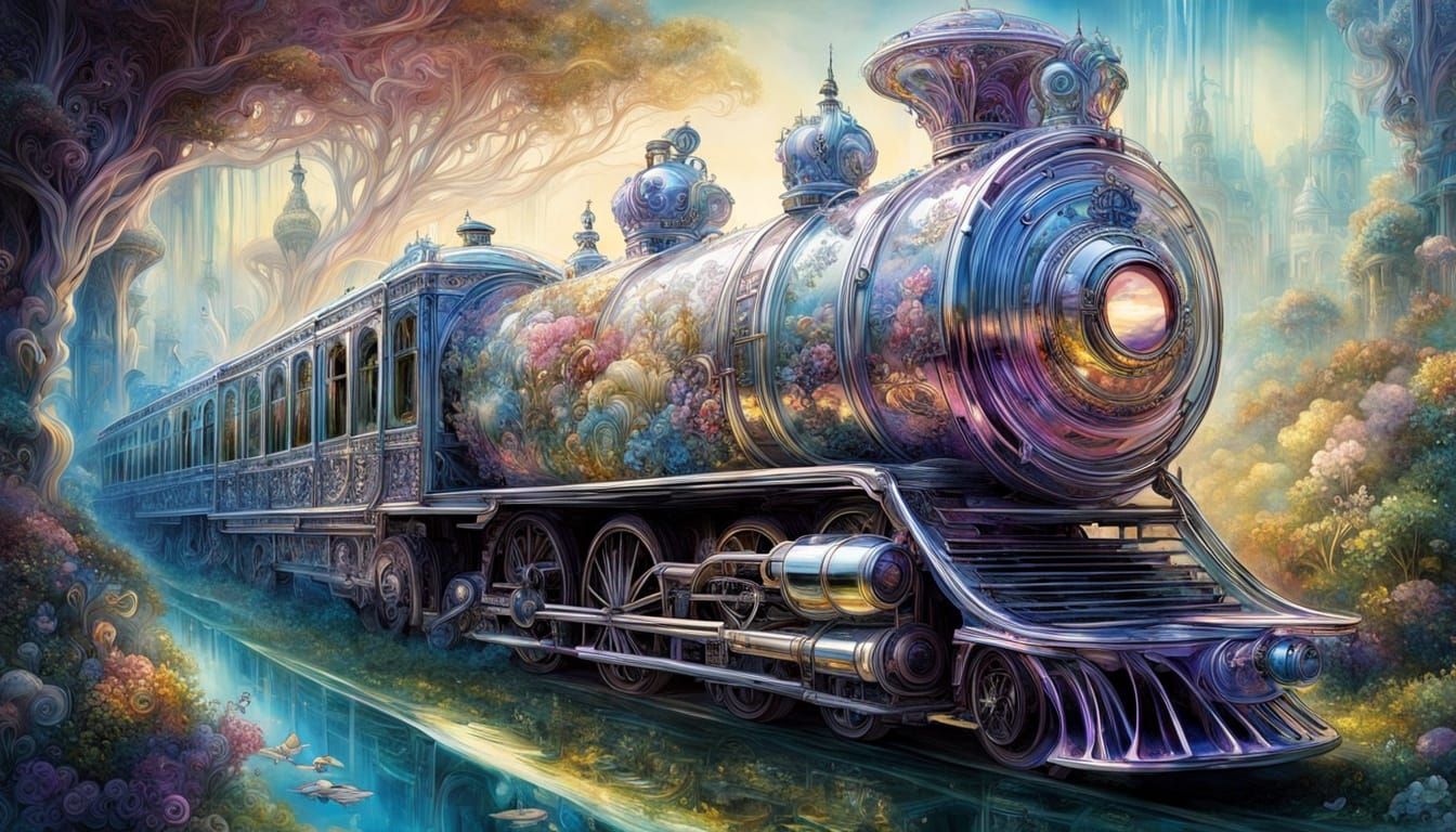 Ethereal Glass Train Glides Through Dreamlike Reef