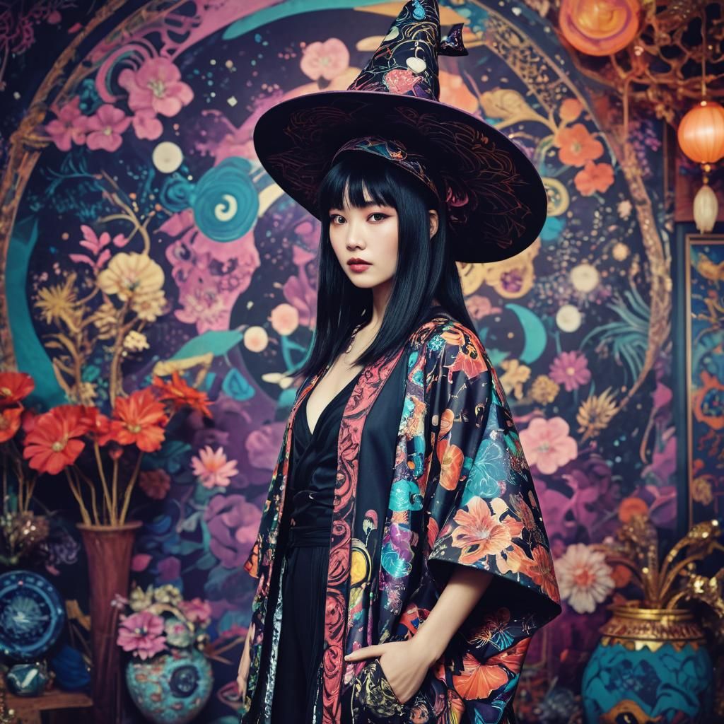 Retro-Futuristic Japanese Woman in Art Nouveau Style