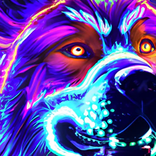 Neon Dog Portrait in Hyperdetailed Triadic Colors