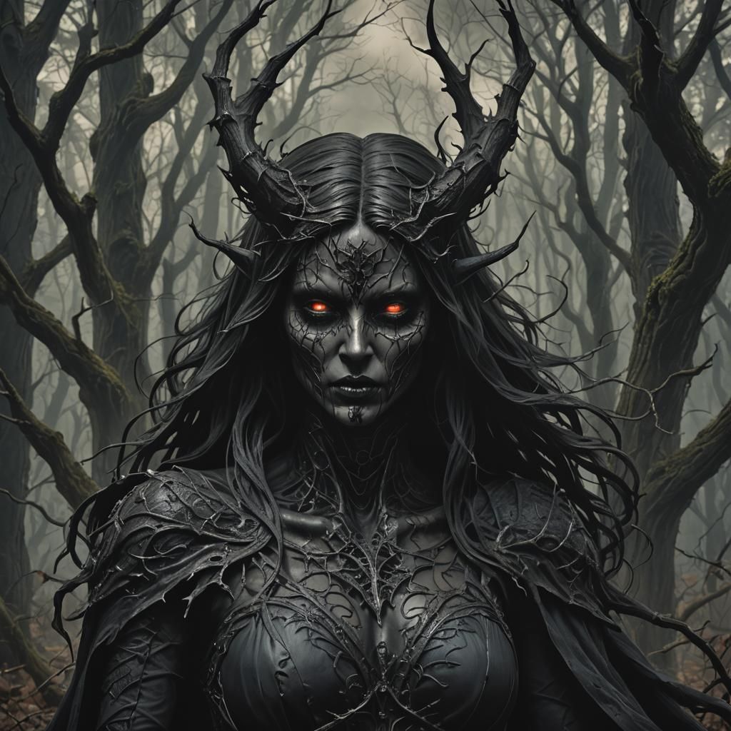 Dark Edgy Demon Lurking in Dark Woods