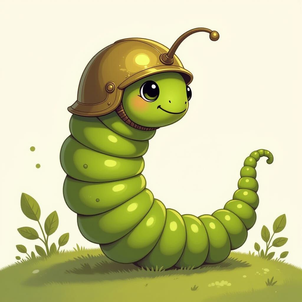 Whimsical Edamame Earthworm with Electrum Helmet