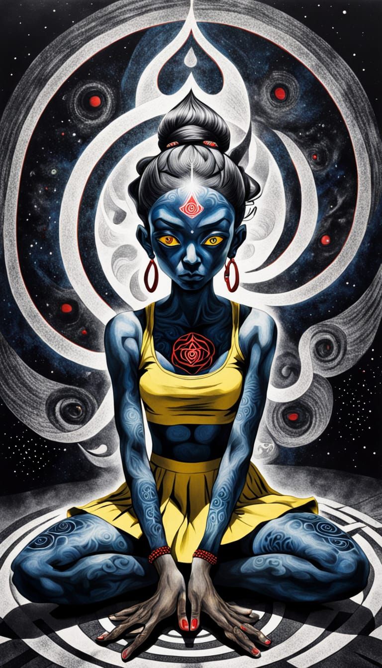 Mystical Guru with Cosmic Third Eye in a Surreal, Black and ...