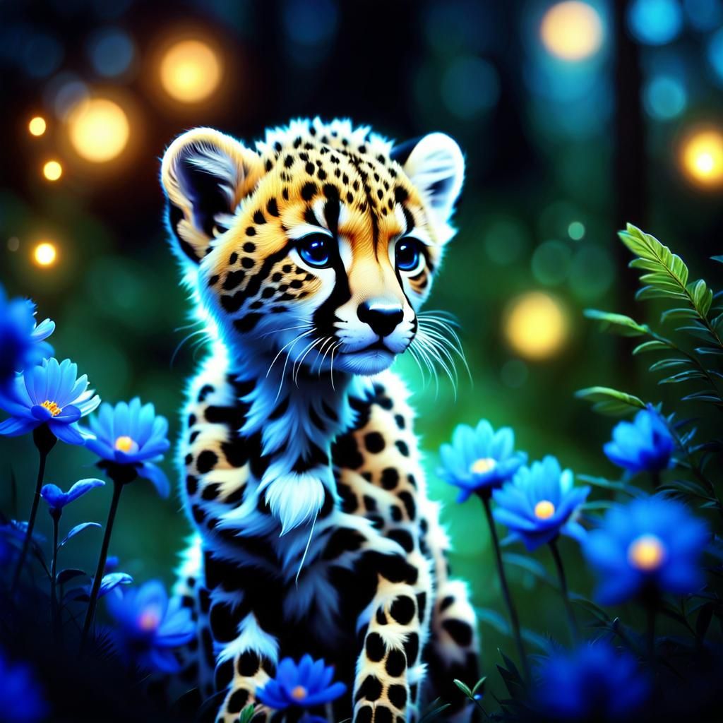 Cute Baby Cheetah in Exotic Forest Landscape