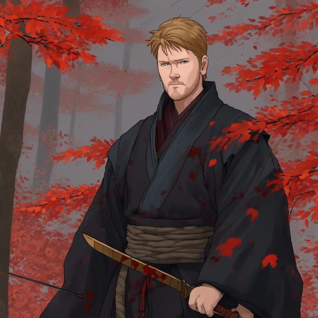 Samurai in Anime Style Amidst Autumn Strife