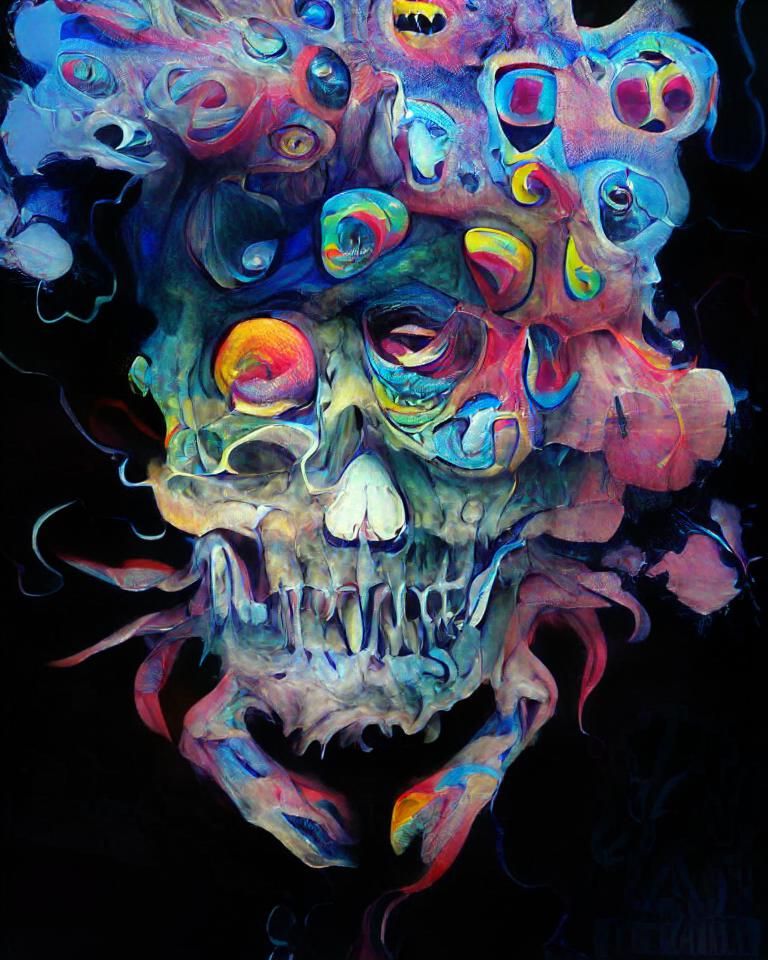 Colorful Skull in Beksinski Style