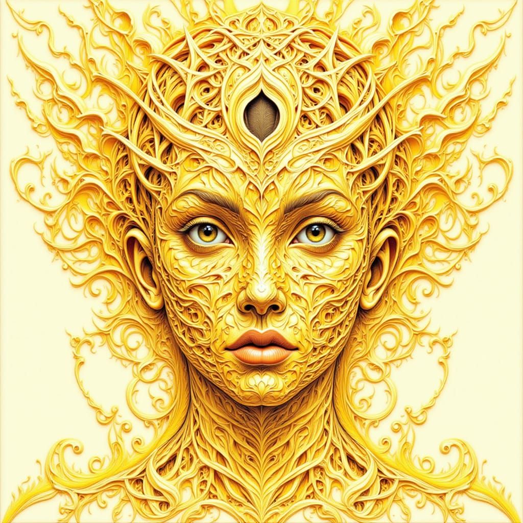 Escher-Inspired Yellow Portrait Sketch