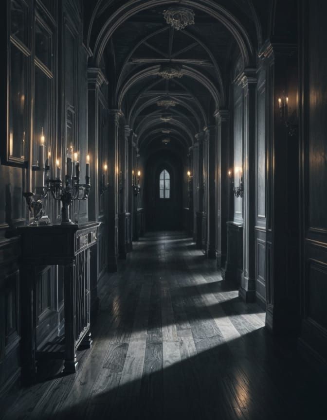 Ghostly Scream in Haunted House Gothic Hallway