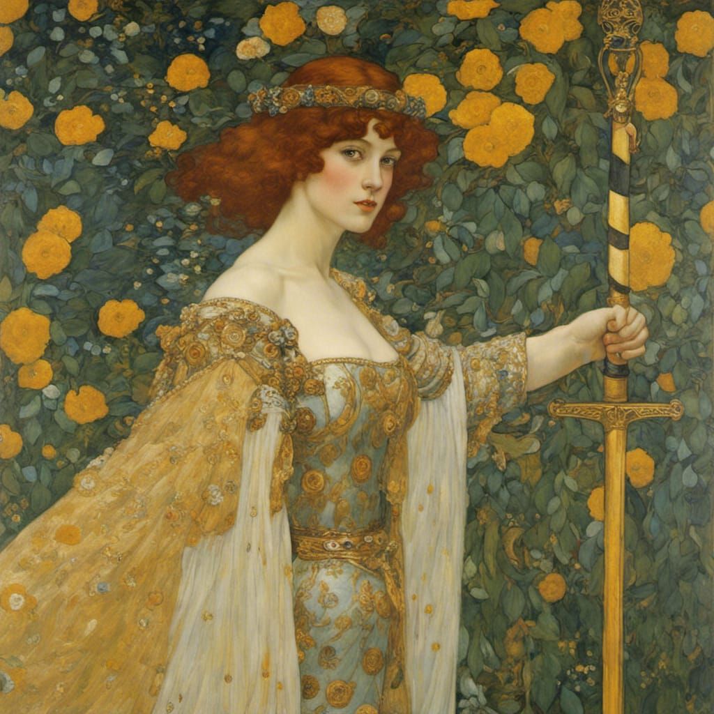 Female Knight in Art Nouveau Style