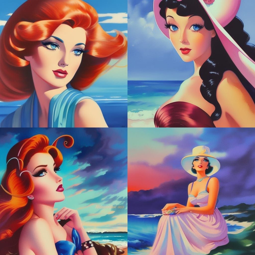 Sunset Beach Beauty: Vintage Anime Watercolor Painting