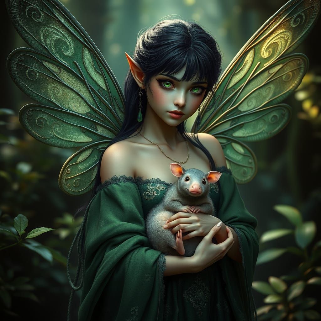 Ethereal Dark Elf Fairy Amidst Whispers of Ancient Knowledge