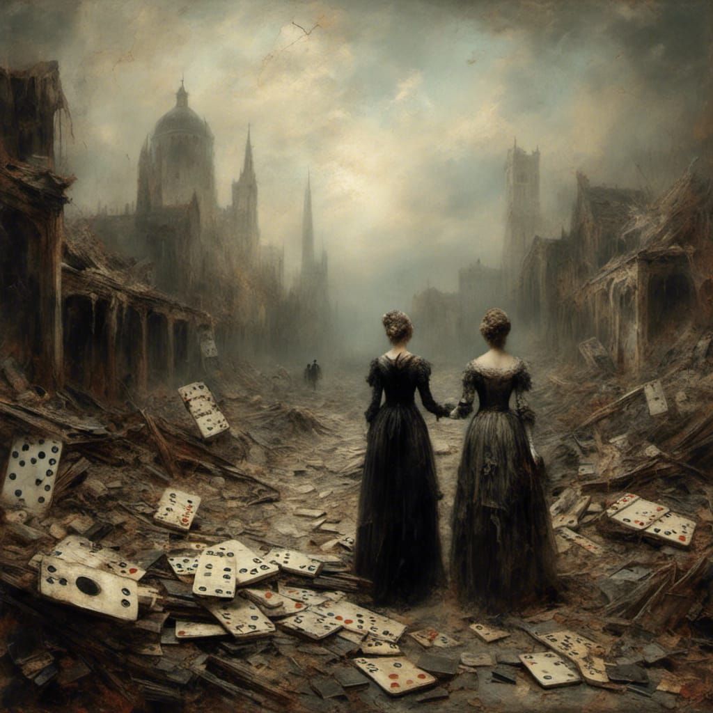 Dominoes Falling on Couple in Macabre Style