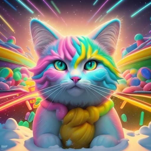 Electric Snow Cat in Candyland Art Style