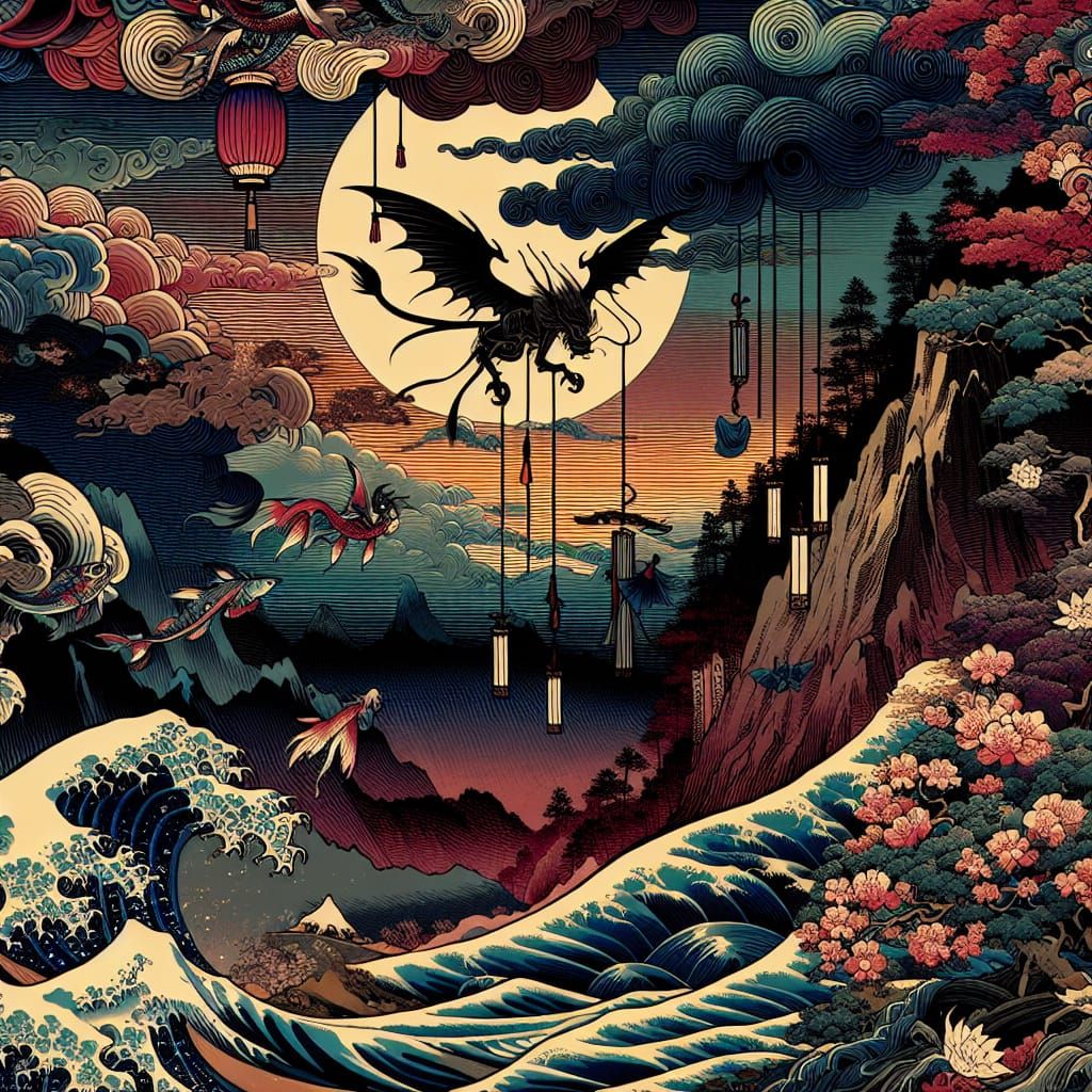 Sorrow and Death: Ukiyo-e Style Concept Art