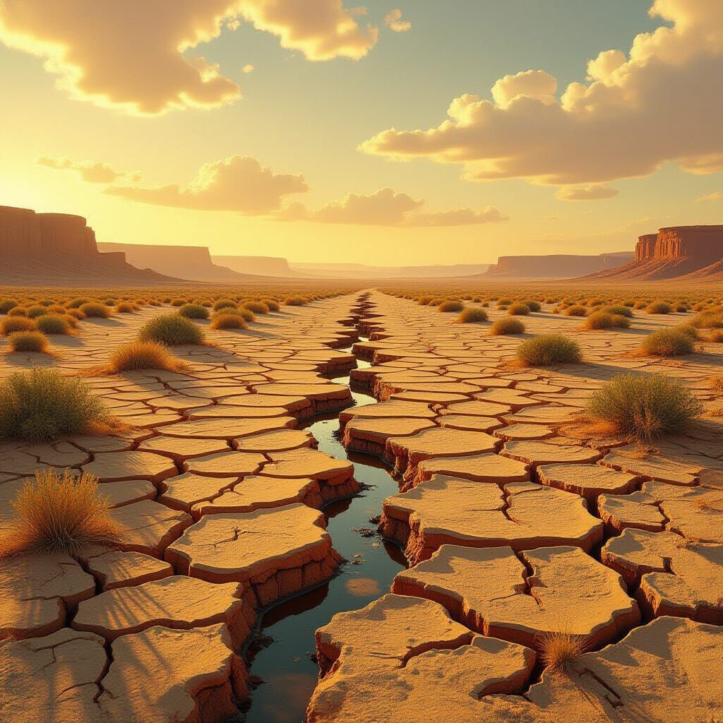 Arid Landscape: River Drying in Cinematic Light