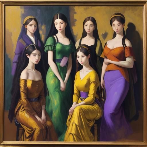 Neoclassical Portraiture of Four Girls in Varied Styles