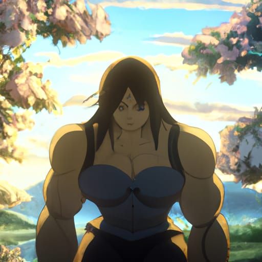 Muscular Anime Bodybuilder Mother in Ghibli Style
