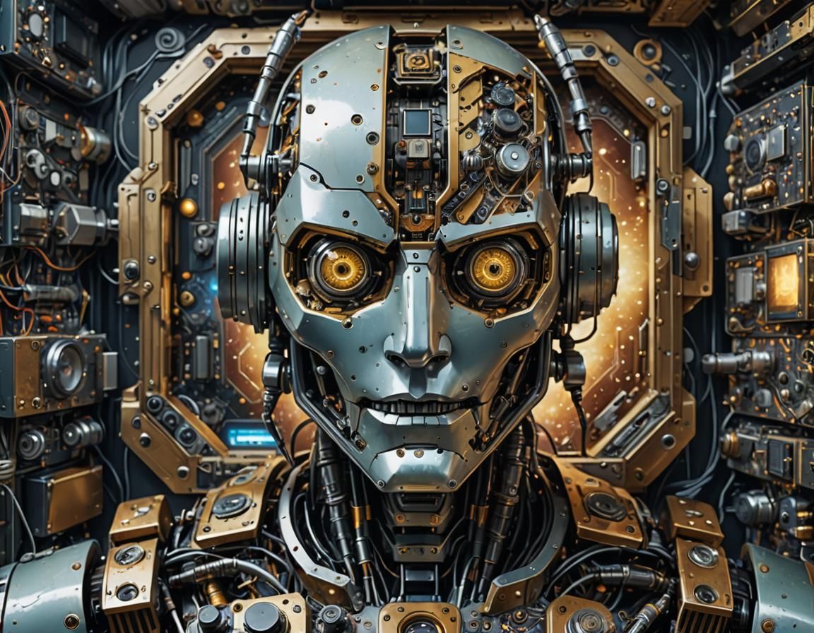 Robot Controls Space in Digital Art Style