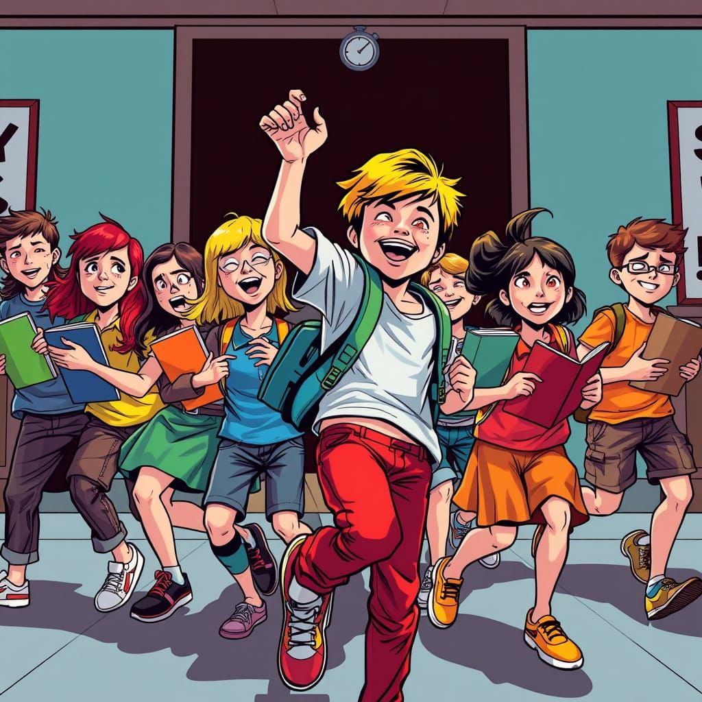 Kids Ditch Books for Egyptian Dance in Comic Style