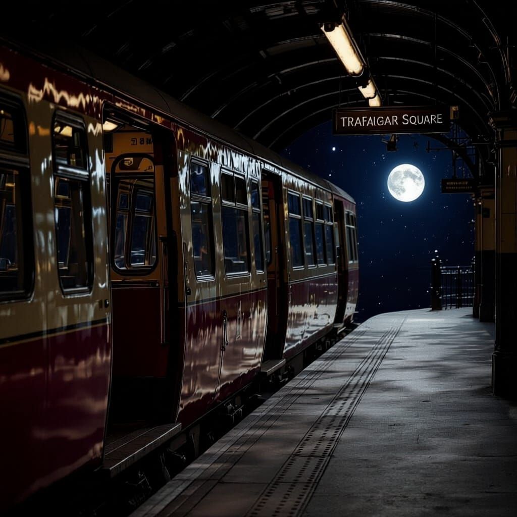 A view along a station platform of a 1930s London Undergroun...