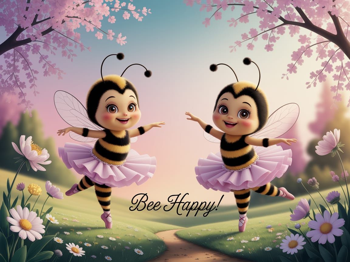 Dancing Bumblebees in Ethereal Fantasy Landscape