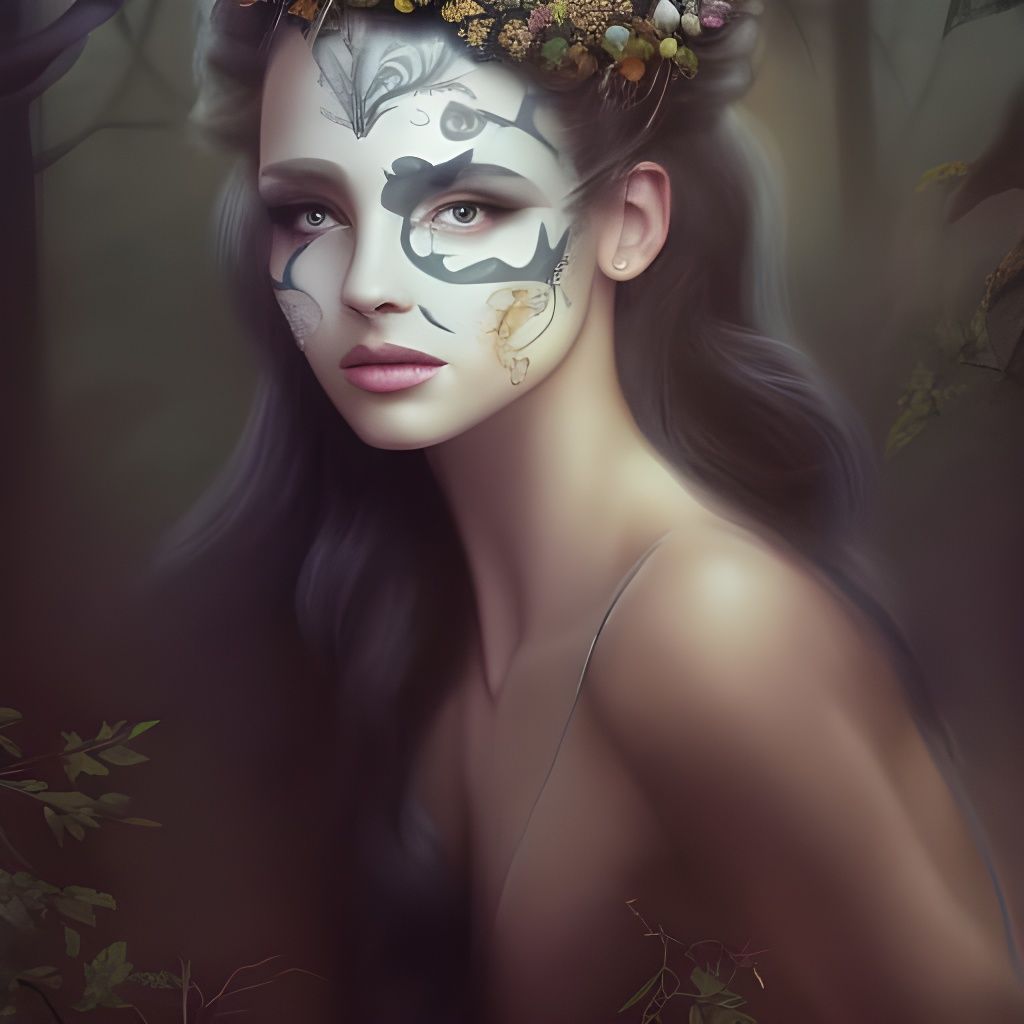 Beautiful Woodland Princess Portrait in Airbrush Style