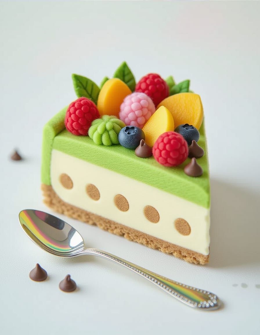 Pastel Felt Cheesecake Slice with Rainbow Spoon