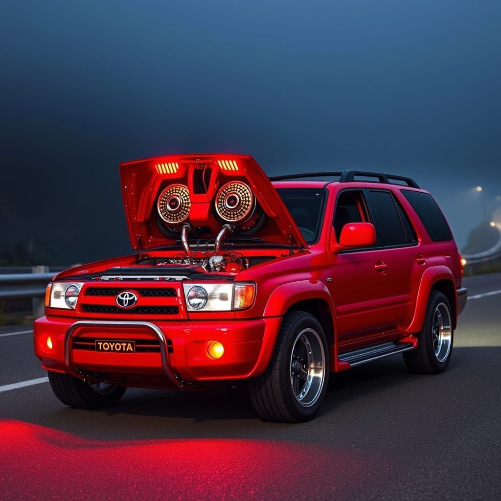 Cyberpunk-Inspired Hot Rod 4Runner in Fire Engine Red