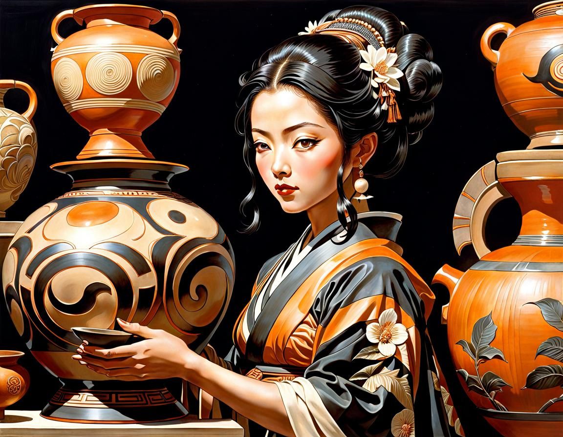 Potter Woman in Prehistoric Japan as Painting