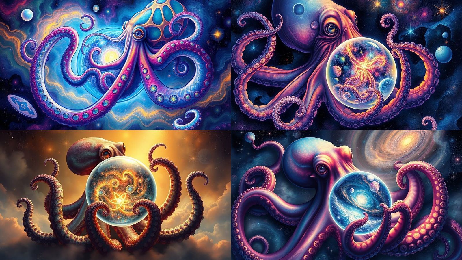 Octopus Holding a Universe in Astral Illustration
