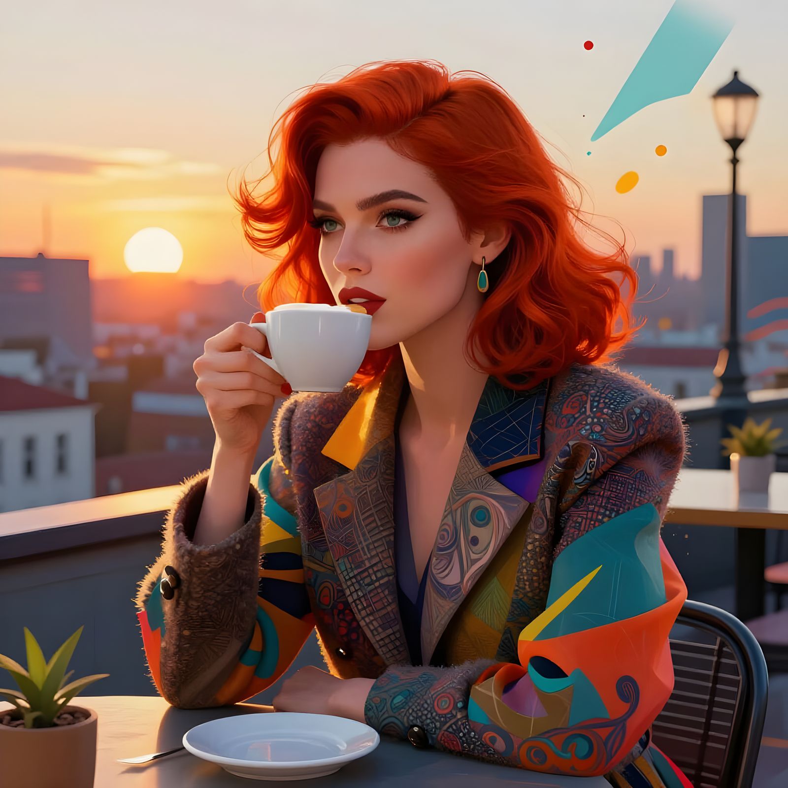 Nordic Fashionista in Golden Hour Cafe Portrait