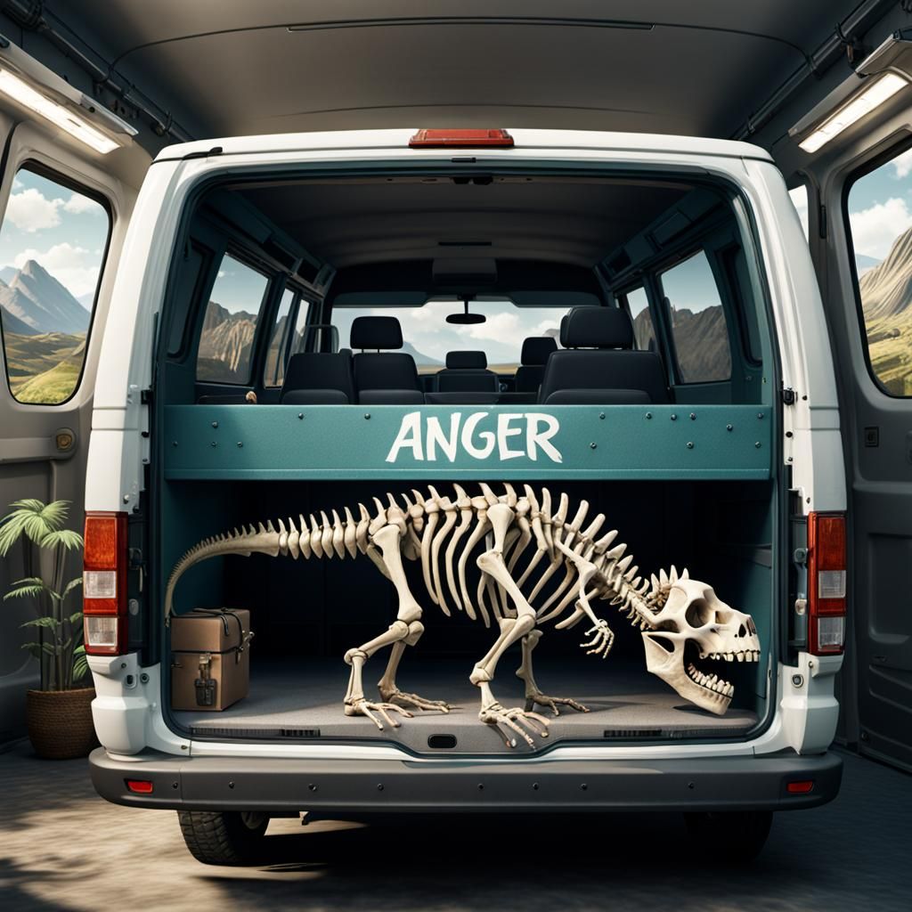 Dinosaur Skeleton in "Anger Mobile" Van, 8K