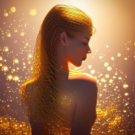 Golden Woman Melds Into Background: 3D Rendering