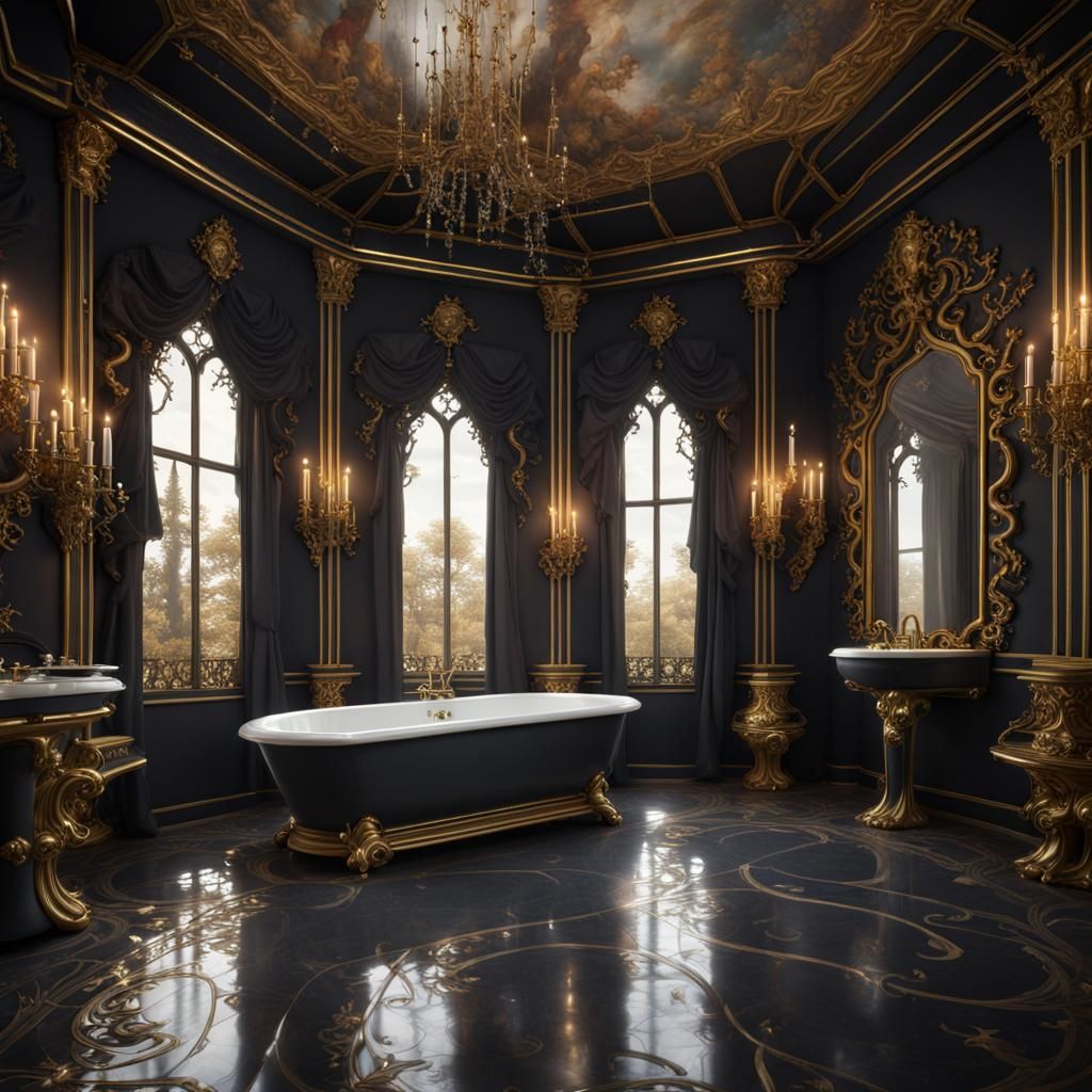 Rococo Gothic Royal Bathroom with Gold Accents