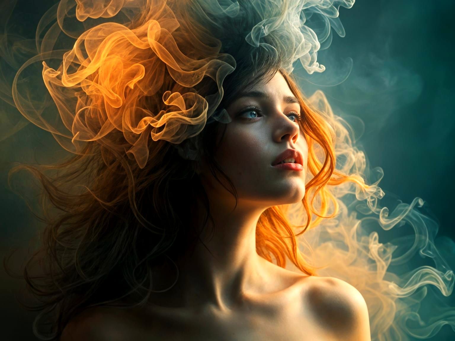 Ethereal Fantasy Portrait of Smoldering Head in Whimsical Im...