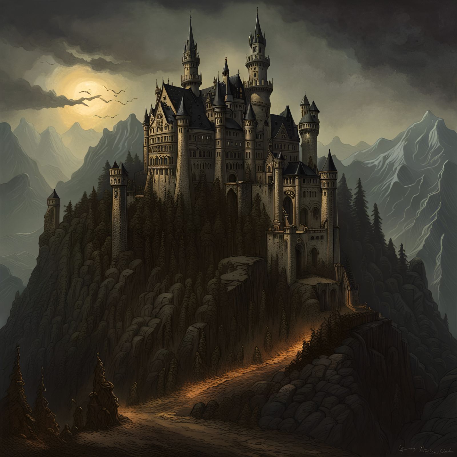 Neuschwanstein Castle Horror in Gothic Style