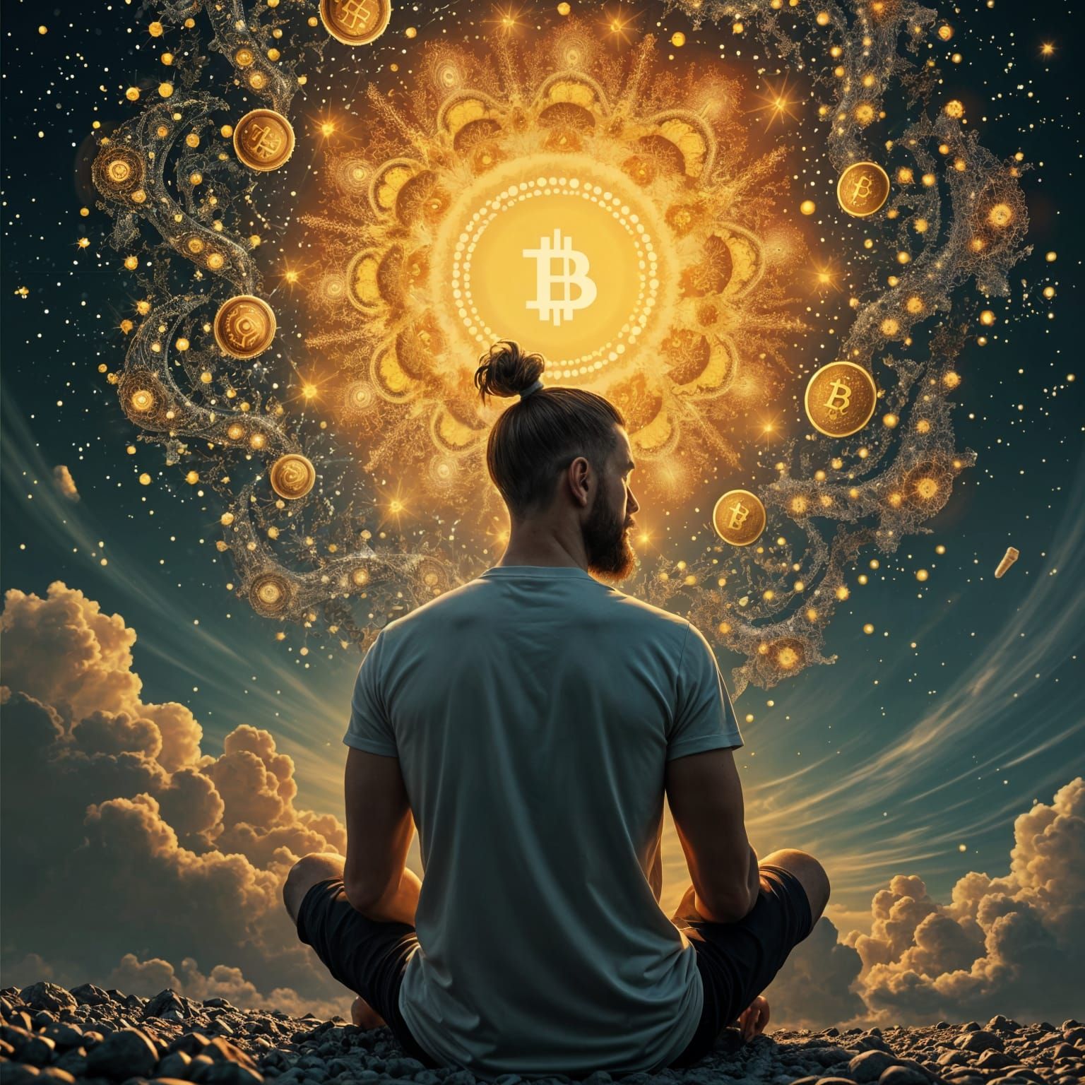 Bitcoin Top Knot in Vector Fractal Style