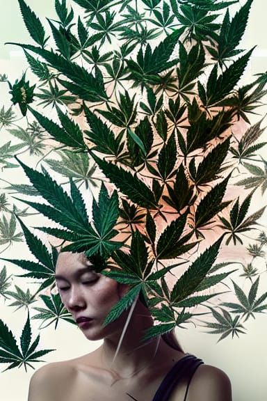 Geometric Origami Cannabis Forest: Hyperrealistic Collage