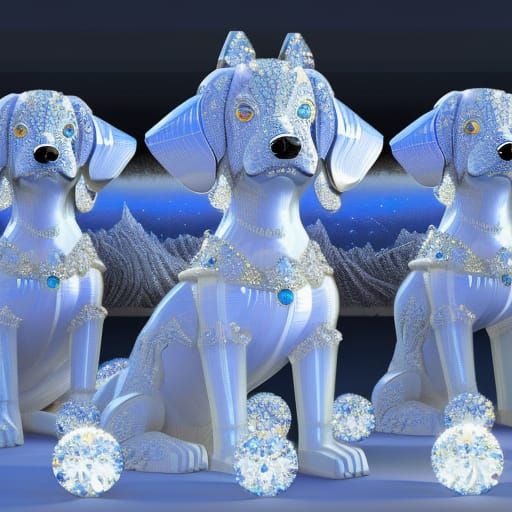 Hyper-Realistic 3D Crystal Dog in Crystal Cave