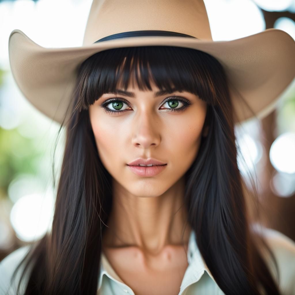 Beautiful Levantine Woman with Cowgirl Hat Portrait
