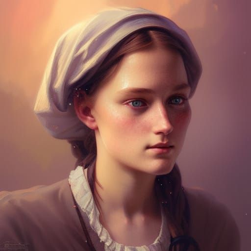 Beautiful Amish Girl Portrait in Hyperdetailed Digital Art