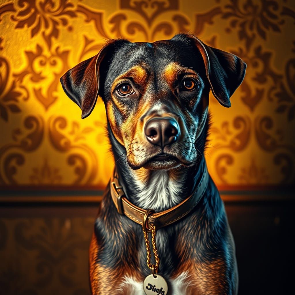Surreal Canine Portrait in Earthy Post-Impressionist Style