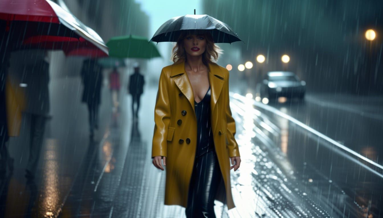 Hollywood Starlet Walks in September Rain
